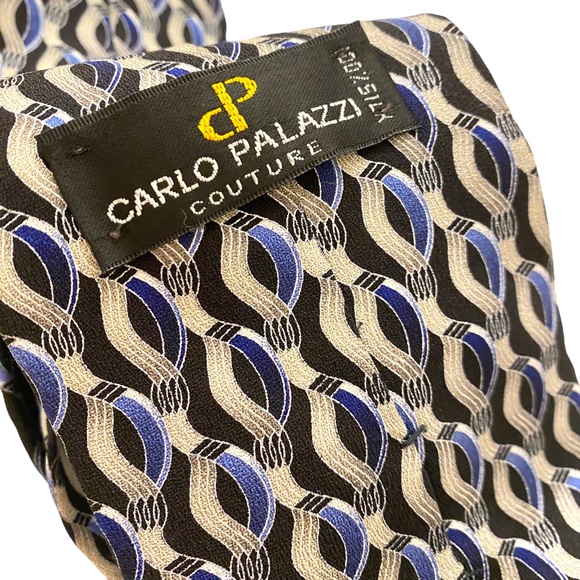 100% Silk Tie by Carlo Palazzi - Blue and Gray Design - Picture 9 of 11